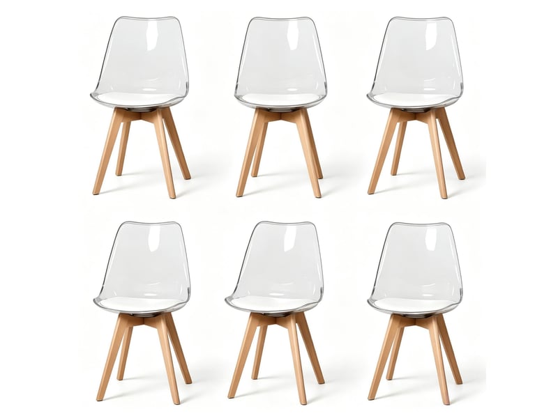  Chaise de salle à manger lot de 6 avec coussin rembourré et patins, en polypropylène, bois et similicuir blanc  - Conforama A