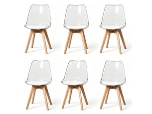 Chaise de salle à manger lot de 6 avec coussin rembourré et patins, en polypropylène, bois et similicuir blanc