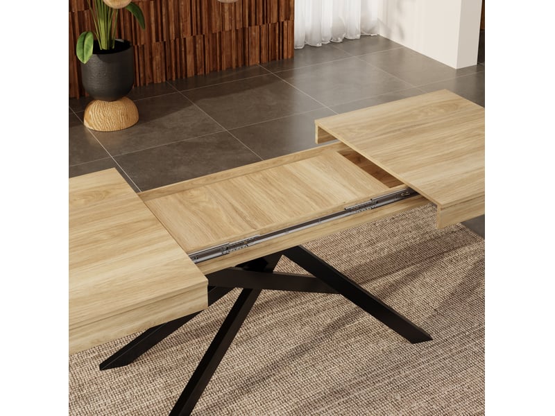 Table à manger extensible 140-180 x 80 cm, mdf, pieds métal, coloris chêne, 6-8 places - Conforama E