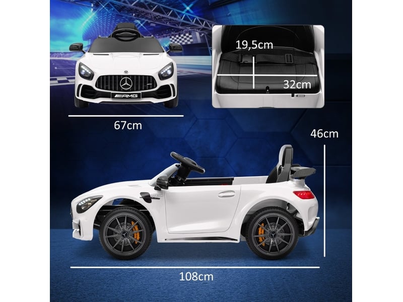 Voiture électrique enfant mercedes-benz amg gtr 108x67x46 cm avec télécommande blanc  - Conforama D