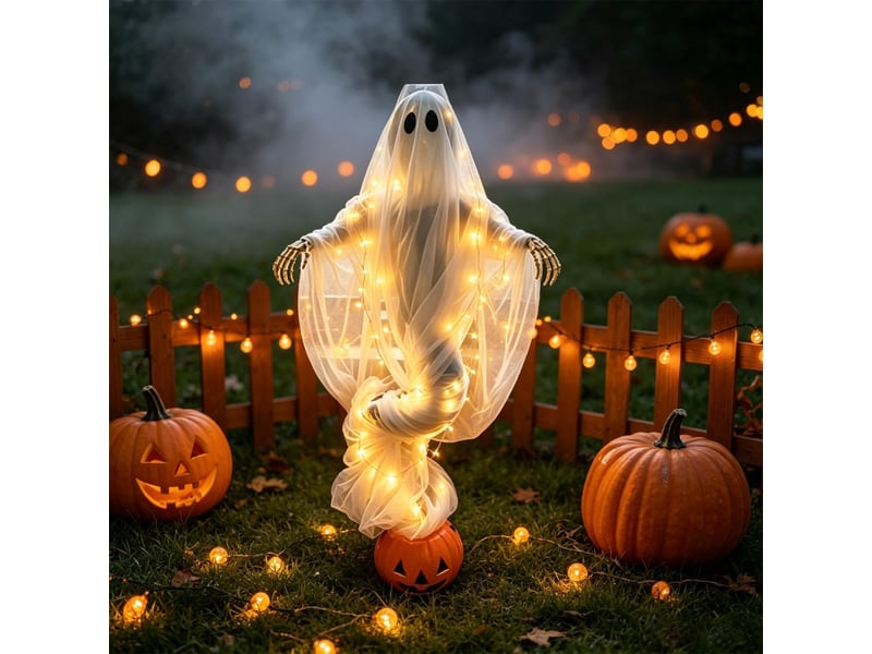  Lampe halloween squelette fantôme avec citrouille, led, décoration extérieure pour jardin et terrasse  - Conforama E