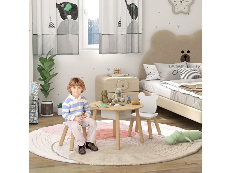  Ensemble 1 table ronde, 2 chaises pour enfant 3 pièces, dossier en forme d'ours, activités, bricolage, 3-6 ans, repas  - Conforama D