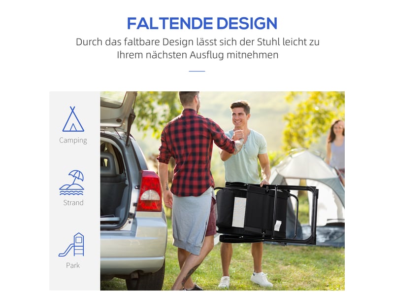  Lot de 2 chaises de jardin pliantes,avec dossier réglable,acier,noires  - Conforama D