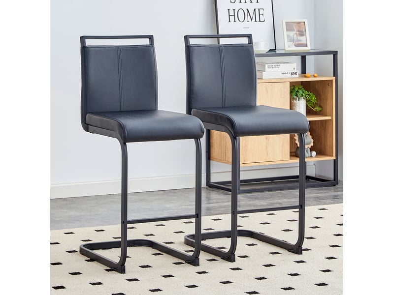  Lot de 2 tabourets de bar avec repose-pieds et dossier, en simili cuir et métal noir  - Conforama C