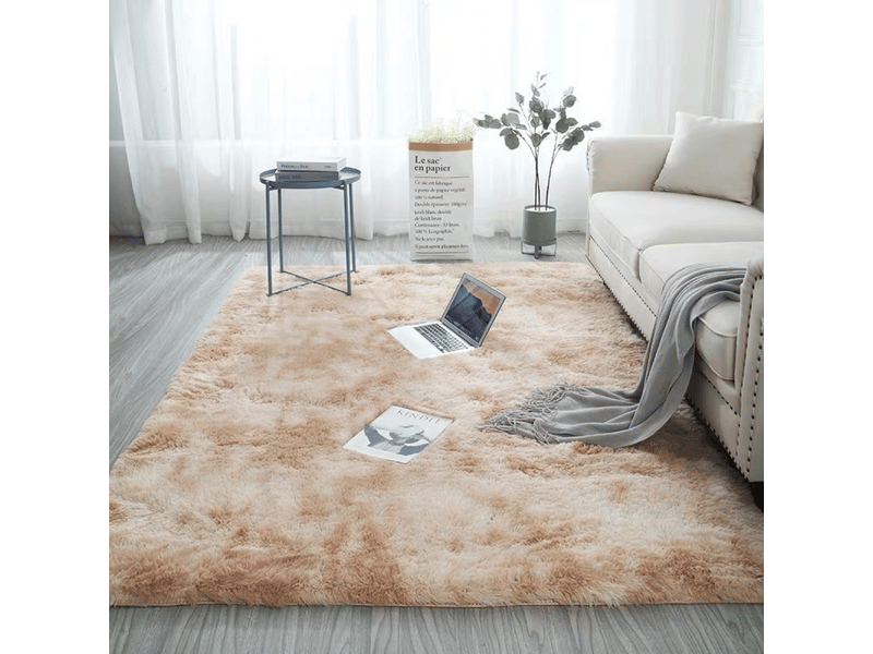  Tapis de salon beige, à poils longs, doux, en laine de soie antidérapante, mesurant 100 x 160 cm  - Conforama A