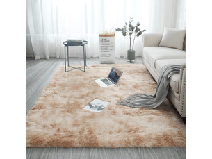 Tapis de salon beige, à poils longs, doux, en laine de soie antidérapante, mesurant 100 x 160 cm