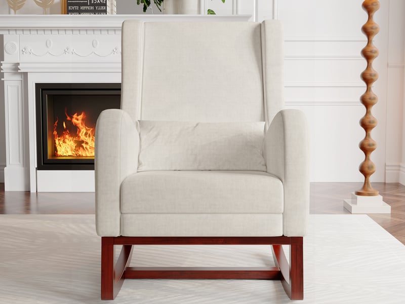  Chaise à bascule rembourrée avec repose-pieds réglable – fauteuil relax ergonomique en tissu lin beige, coussin lombaire inclus  - Conforama B