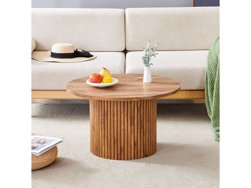  Table basse ronde en mdf, ø70 cm, design colonne romaine, cadre en métal, style rétro  - Conforama B