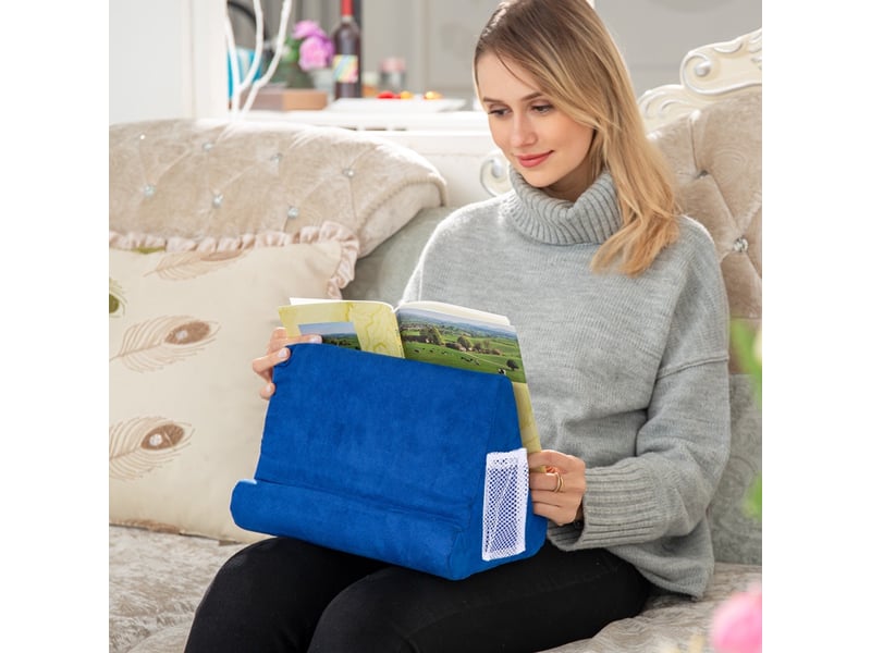 Support de tablette doux avec poche bleu 28.5x23.5x19cm - Conforama D