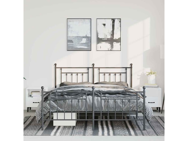  Lit double- lit adulte -  cadre de lit métal sans matelas avec pied de lit noir 135x190cm  - Conforama C