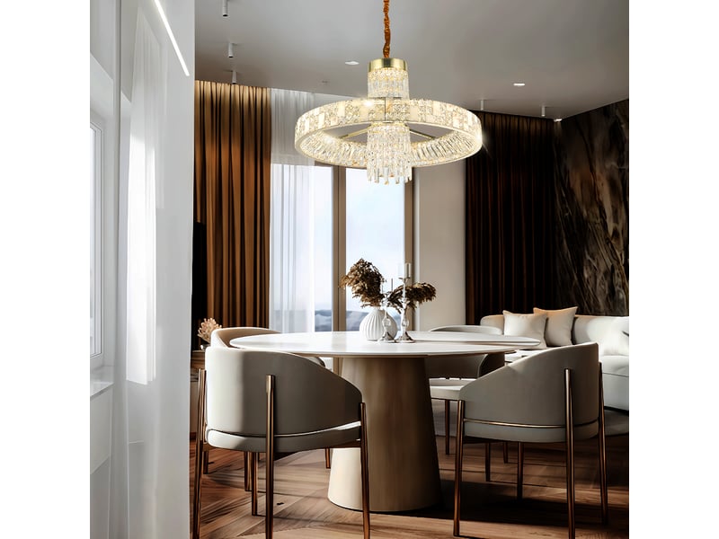  Lustre 3 anneaux en cristal c – led 72 w intégrée, éclairage 3 couleurs ASLED-688 - Conforama E