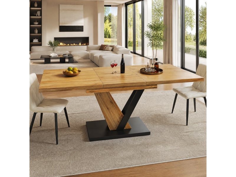 Table à manger extensible 120 à 160x75x75,5 cm, mdf et métal, effet bois - Conforama C