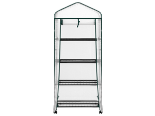 Petite serre blanche 70 × 50 × 130 cm, étagères, roulettes, porte enroulable