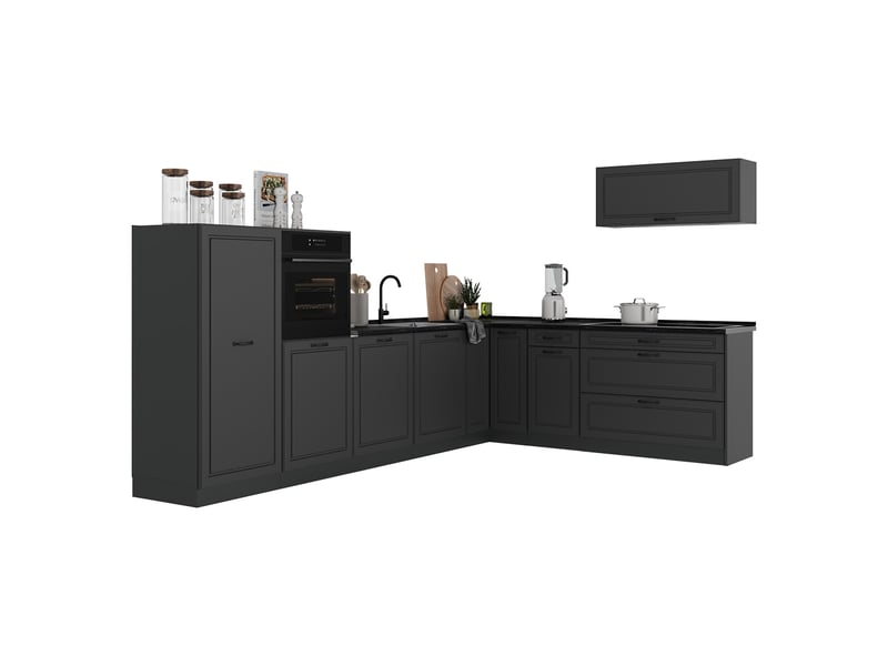  Vicco cuisine en angle, anthracite campagneanthracite, 327 x cm plan de travail anthracite  - Conforama E