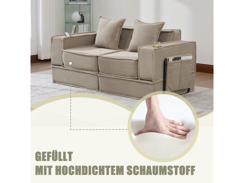  Canapé convertible, canapé-lit – en tissu, avec rangement, porte-gobelets, avec pouf, 2 places  - Conforama D