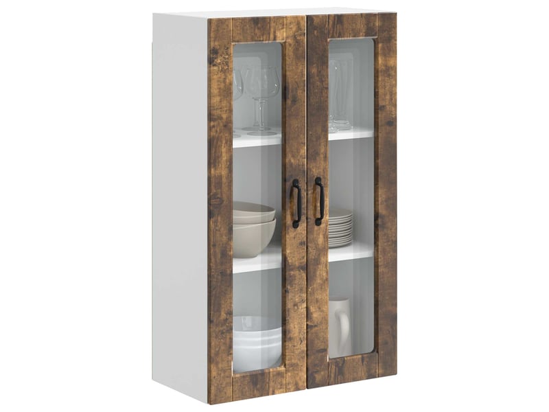  Meuble mural de cuisine, cabinet en verre mural chêne fumé 60x31x100cm shl3721  - Conforama C