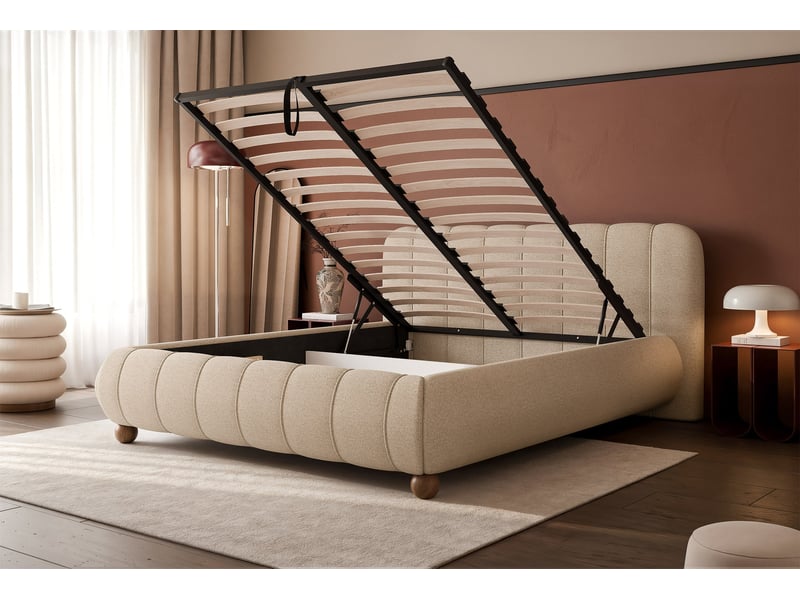  Selsey malunna - lit rembourré sur pieds boules - 180x200 cm - chenille beige Malunna - Conforama D