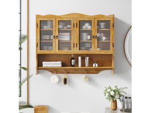 Armoire murale rétro 4 portes 100x20x80 cm en bois et verre naturel
