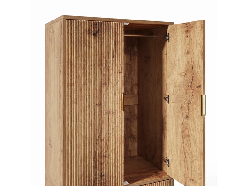 Armoire 3 portes 80 × 50 × 177 cm, 2 tiroirs et façades rainurées, chêne IKSETERA TRADING LTD - Conforama W