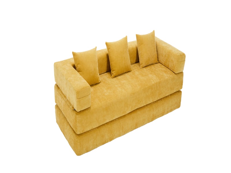  Canapé modulable chenille jaune moutarde 198 x 79 x 60 cm, convertible avec poches latérales, salon bureau 198x79x60cm - Conforama A