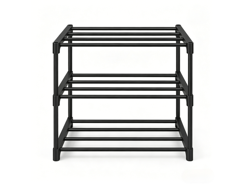  Étagère à chaussures 42x30x37 cm noire en métal, 3 niveaux pour 6 paires et gain de place  - Conforama A