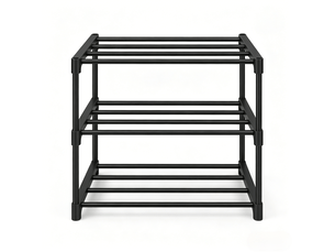 Étagère à chaussures 42x30x37 cm noire en métal, 3 niveaux pour 6 paires et gain de place