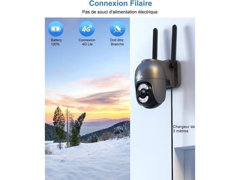  Caméra sécurité solaire 2k 4g lte ptz 360°  - Conforama C