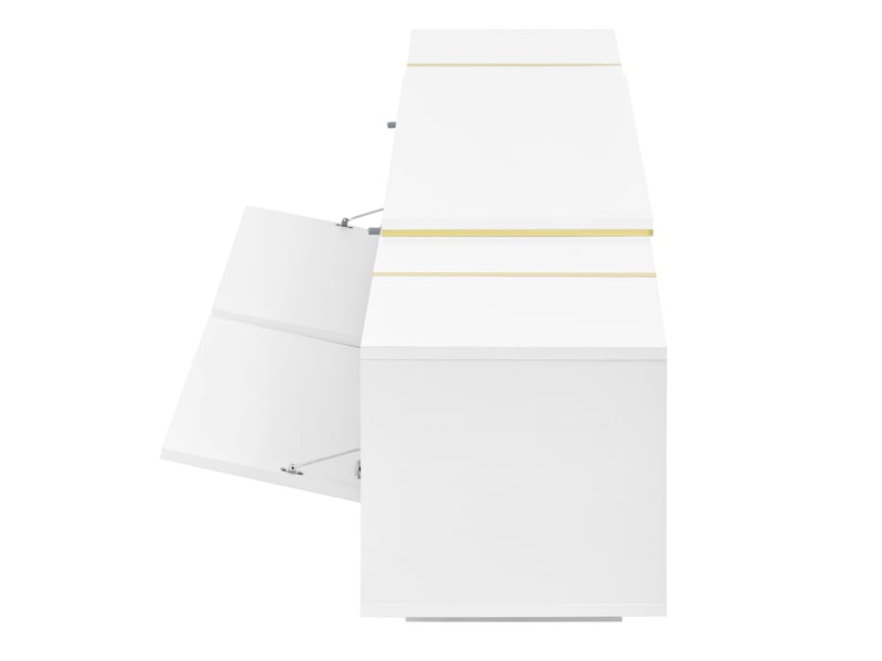  Meuble tv extensible blanc brillant avec bords dorés, longueur ajustable jusqu'à 275 cm  - Conforama R