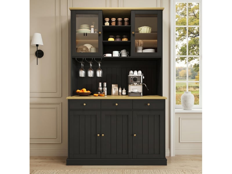  Buffet haut 120x40x191 cm – noir – portes vitrées, 2 prises et ports usb-ausb-c intégrés  - Conforama B