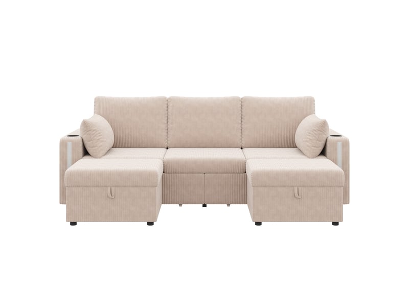 Canapé d'angle modulable 5 places 190 × 130 cm, poufs rangement, led, usb-ausb-c, beige IKSETERA TRADING LTD - Conforama A