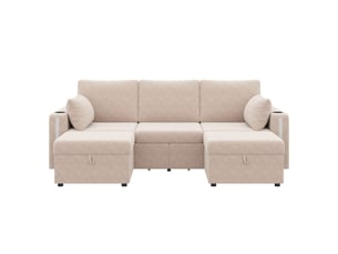 Canapé d'angle réversible fixe IKSETERA TRADING LTD 5 places Velours côtelé beige avec coffre de rangement
