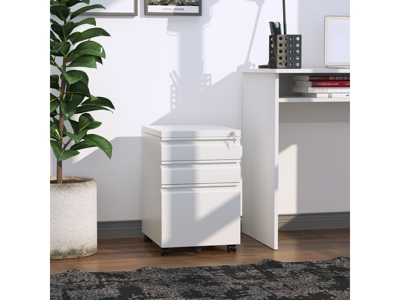  Caisson de classement mobile à 3 tiroirs, verrouillable, avec poignée concave, pour bureau ou bureau à domicile, 39 x 48 x 60 cm, blanc  - Conforama C