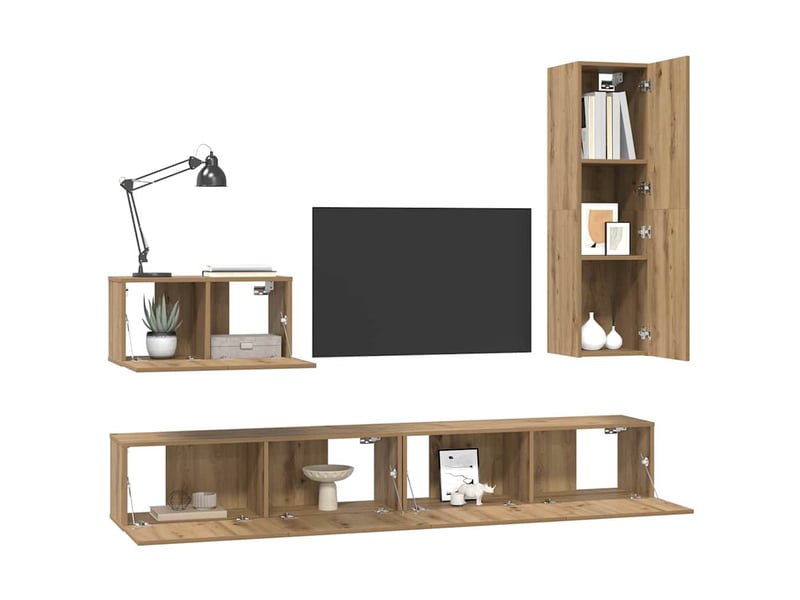  Meuble tv - banc tv - meuble de rangement mural 4 pcs chêne artisanal bois d'ingénierie  - Conforama C