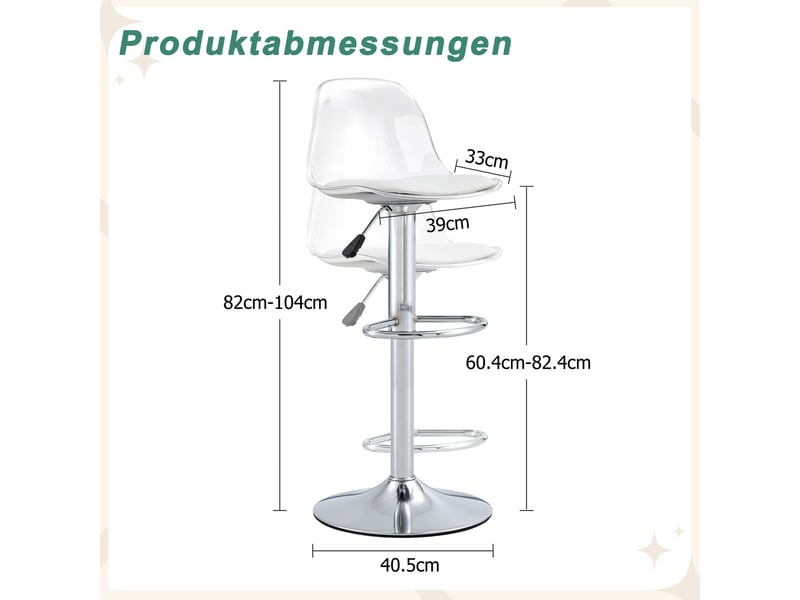  Tabouret de bar pivotant réglable avec dossier ergonomique et repose-pieds, en métal et plastique, blanc et argent  - Conforama D