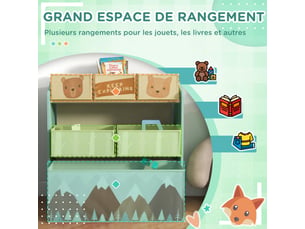 Meuble de rangement enfant avec 6 boîtes amovibles 63l x 30l x 66h cm en tissu non tissé organisateur de jouets, étagère
