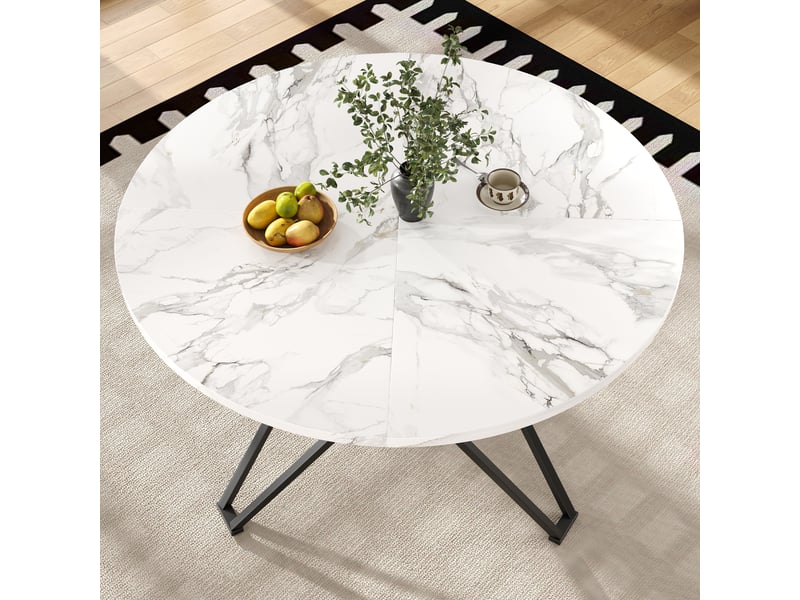  Table de séjour ronde fixe blanc - 100x100-100max.cm table blanc - Conforama D