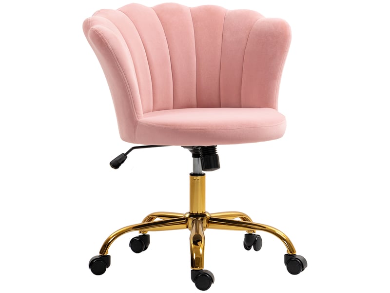  Chaise bureau en velours, chaise coiffeuse avec dossier en pétale, hauteur réglable, 69 x 64 x 80-90 cm, rose  - Conforama A