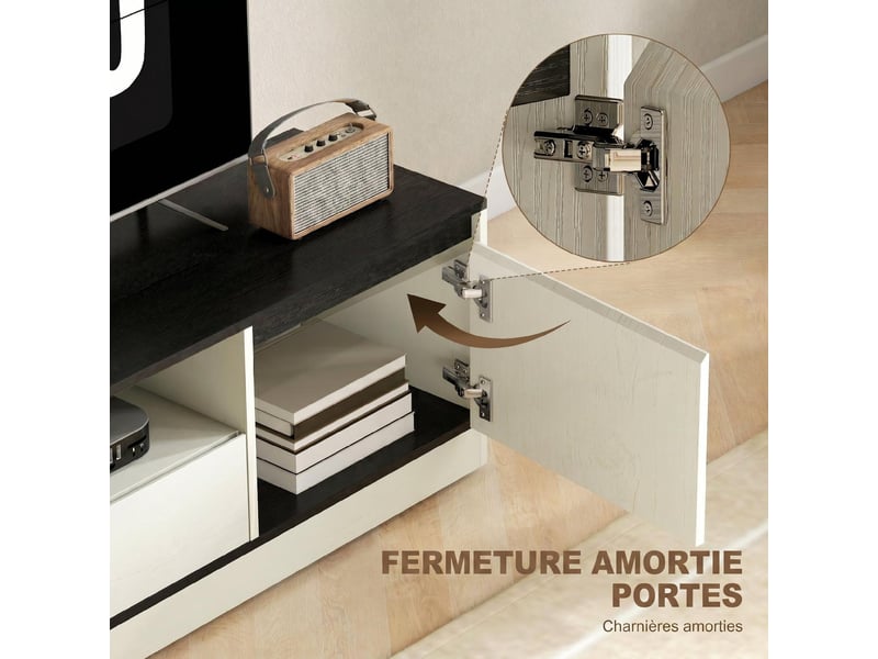  Meuble tv avec 2 portes, 1 tiroir et 1 étagère ouverte 140 x 35 x 40 cm noir et blanc  - Conforama E