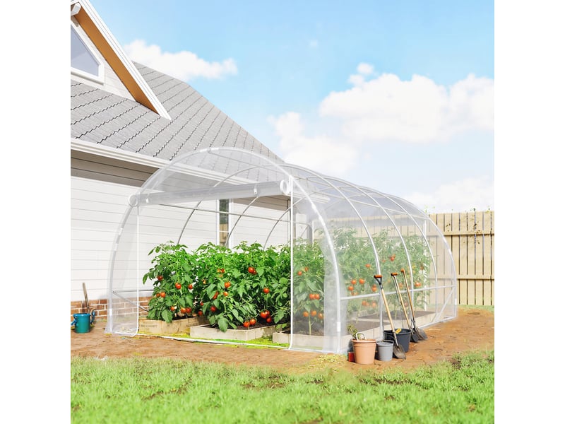  Serre tunnel, serre accessible à pied avec structure en acier galvanisé et couverture en pe résistante aux uv, transparente  - Conforama C