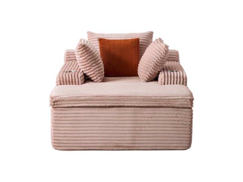  Canapé droit pliant avec méridienne  - porte-gobelets, mousse haute densité, velours côtelé rose  - Conforama A