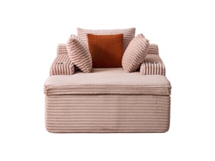 Canapé droit pliant avec méridienne - porte-gobelets, mousse haute densité, velours côtelé rose