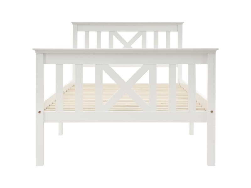  Lit simple en pin massif blanc, 90x200 cm, avec tête de lit et sommier à lattes  - Conforama A