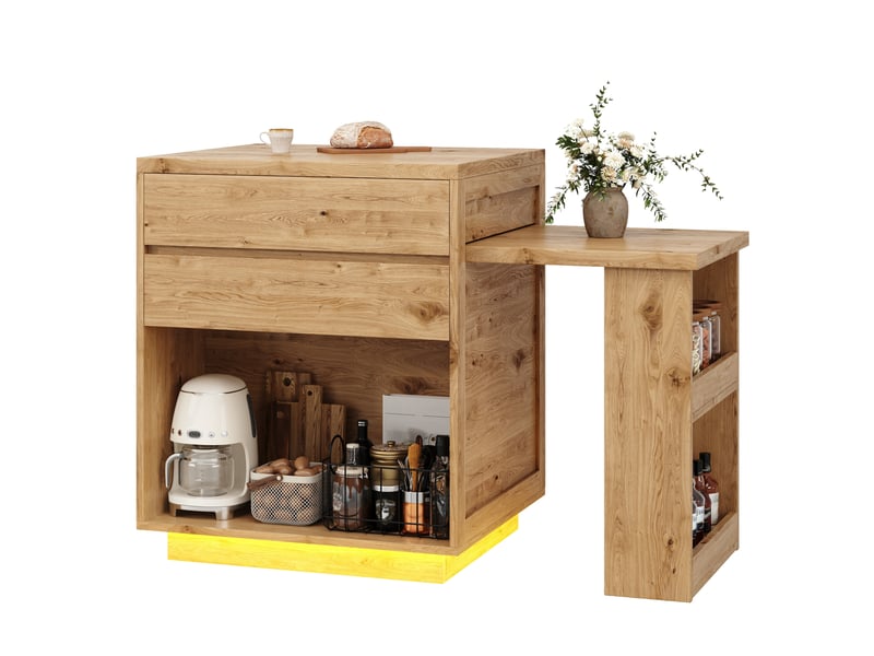  Îlot de cuisine extensible 122-194.5x70x94 cm avec 4 tiroirs, mdf naturel  - Conforama D