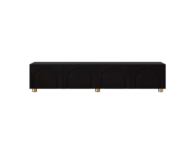  Meuble tv noir 4 portes à relief arqué pieds dorés, style moderne  - Conforama A