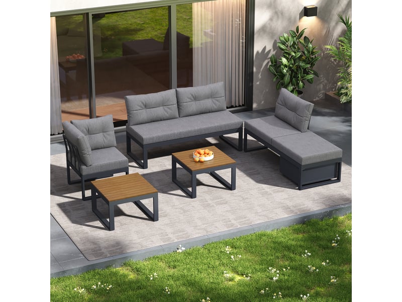  Ensemble salon de jardin multifonction, dossier réglable 3 positions, gris foncé  - Conforama B