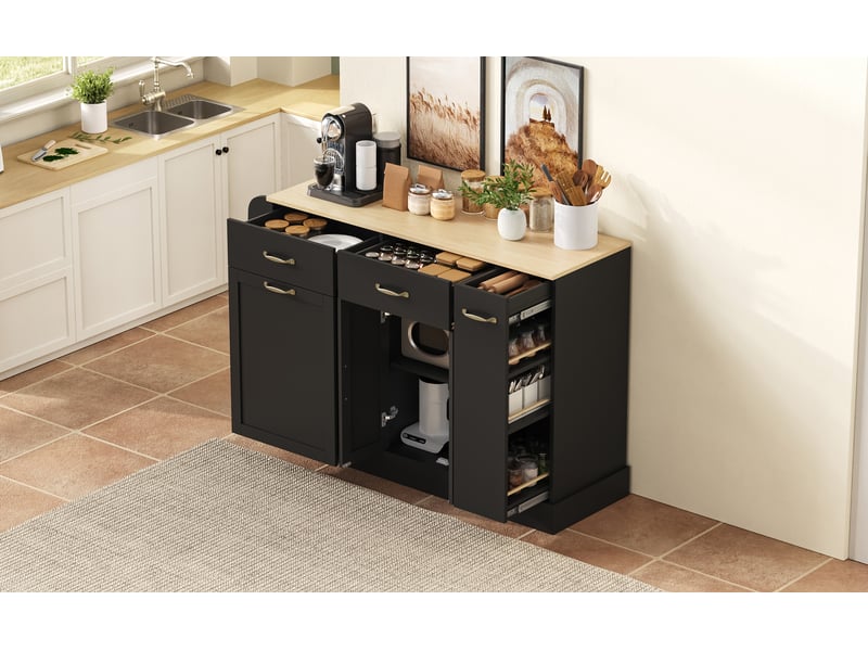  Buffet noir moderne - tiroirs variés, porte-épices externe - cuisinesalonsalle à manger  - Conforama E
