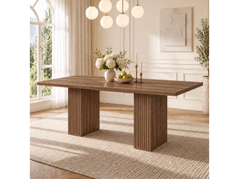  Table à manger extensible 150190 x 90 cm mdf noyer, 2 caissons de rangement intégrés, style scandinave, 6 à 8 couverts WG - Conforama D