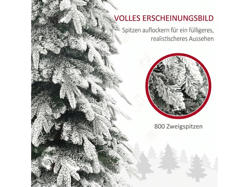  Sapin de noël artificiel de 210 cm, ressemblant à un vrai sapin avec 800 branches denses, neige artificielle, ouverture pour voiture  - Conforama E