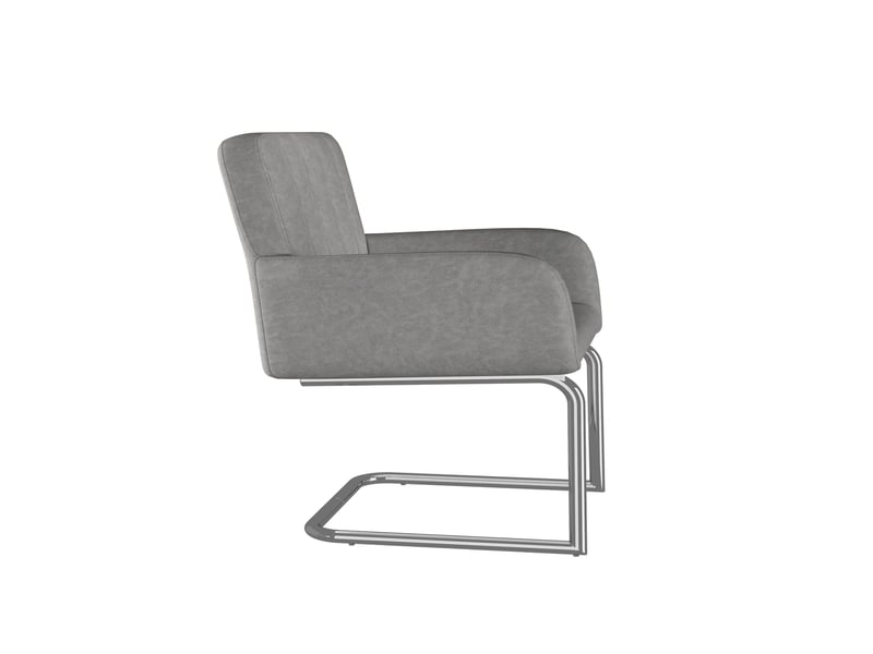  Lot de 4 chaises de salle à manger rembourrées en polyuréthane gris, accoudoirs, pieds luge en métal, 56x57x86 cm  - Conforama R