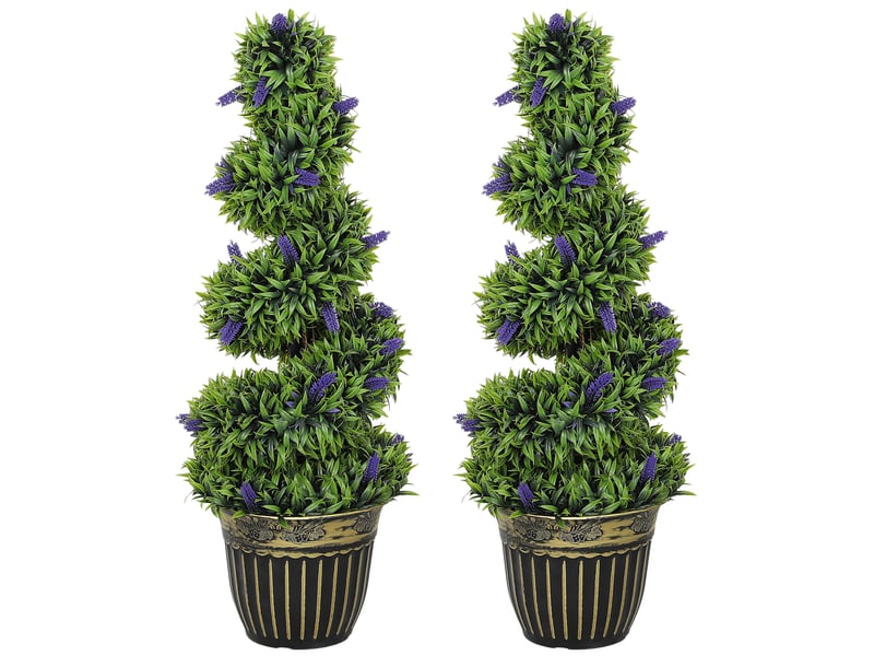  Lot de 2 plantes artificielles en spirale pe, 90 cm, pot inclus, verte et bleue  - Conforama B